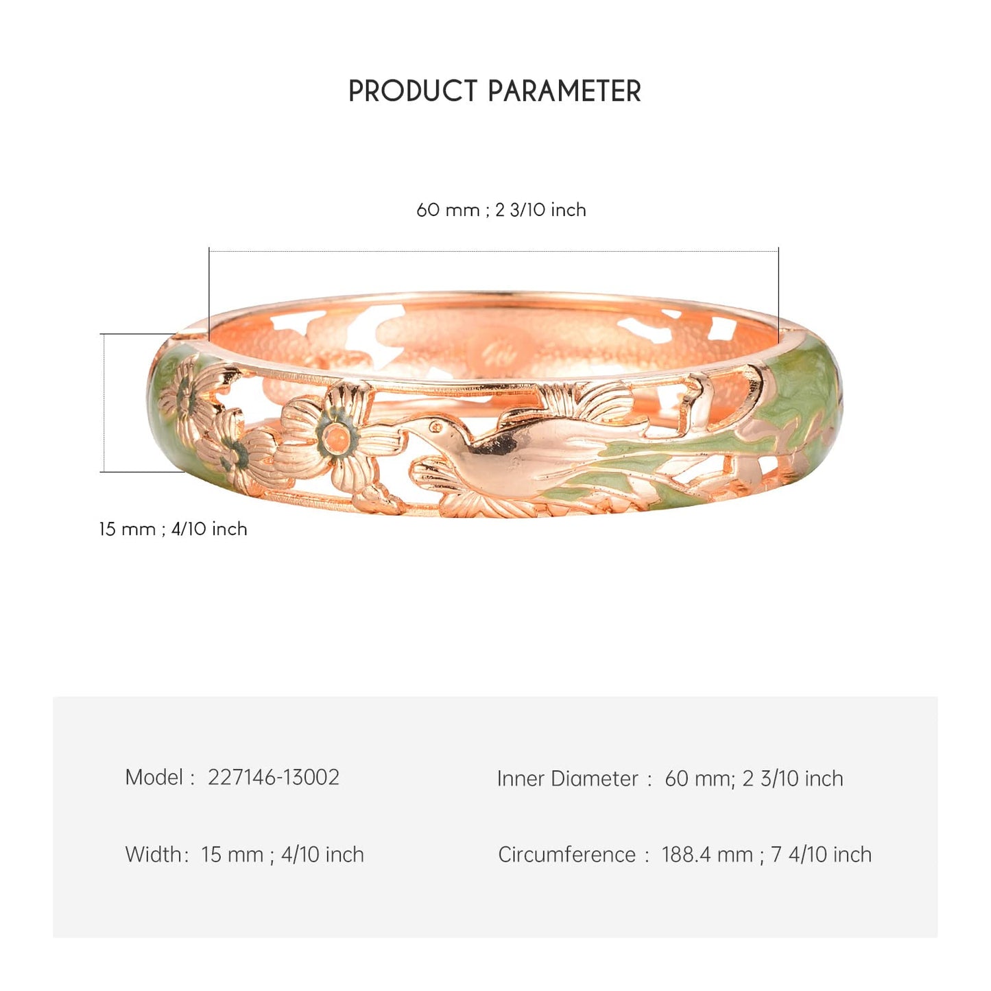 UJOY Colors Handcraft Jewelry Cloisonne Bracelet Enamel Hollowed Filigree Bird Rose Womens Bangles Gifts Box 88A31 Green