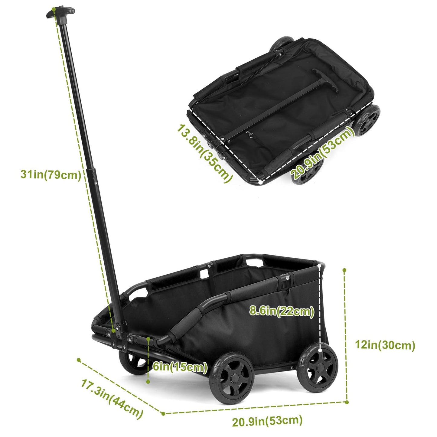 AESRAOU Mini Dog Strollers for Mini Pets, Foldable Multifunctional Shopping Carts with Extendable Pull Handle, Doggie Wagon Built-in Cushion and Safety Rope with Storage Bag (Black)