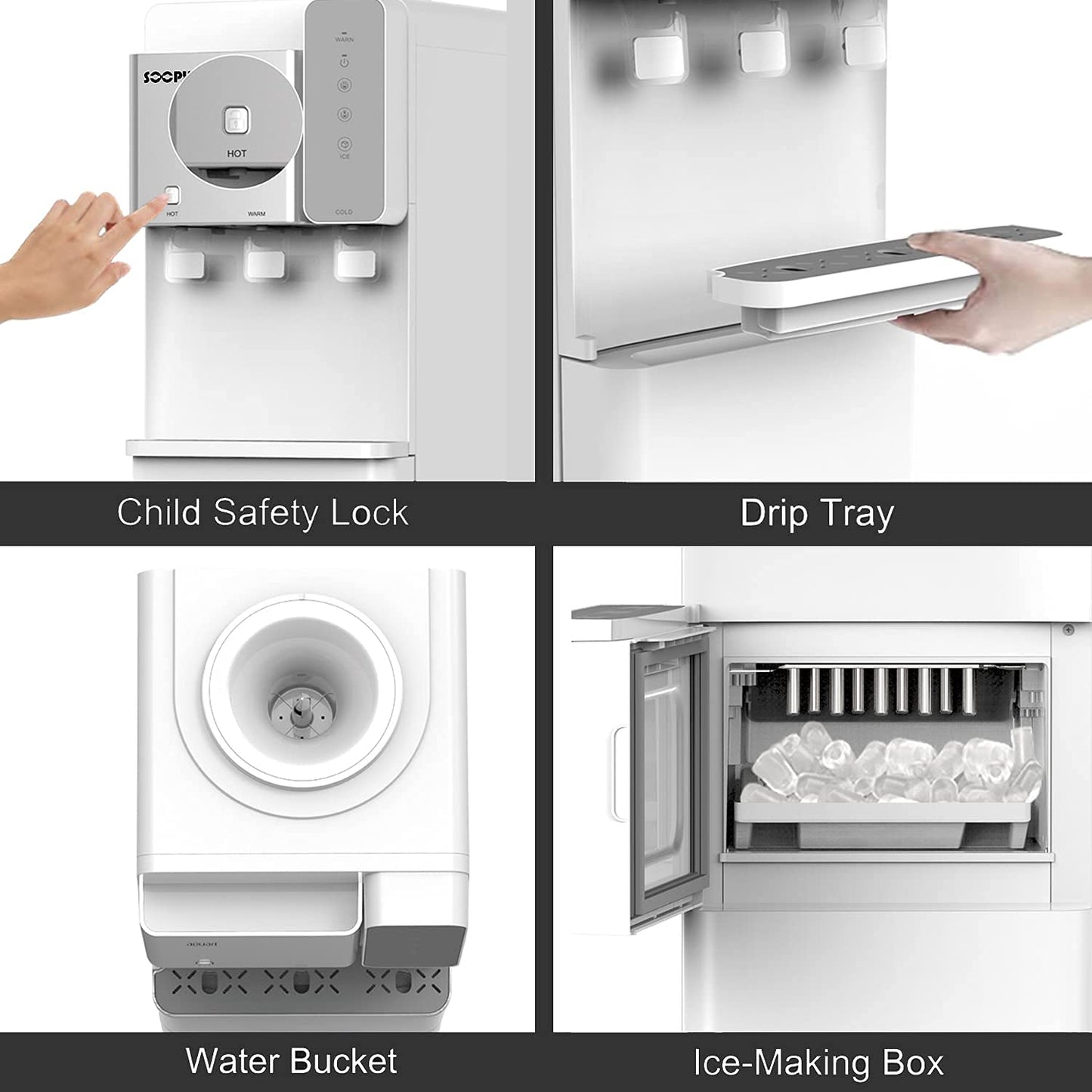 SOOPYK Hot and Cold Water Dispenser with Ice Maker for 5 Gallon Bottle Water Cooler Dispenser Built-in Ice Maker 27 lbs in 24 hrs with Child Safety Lock