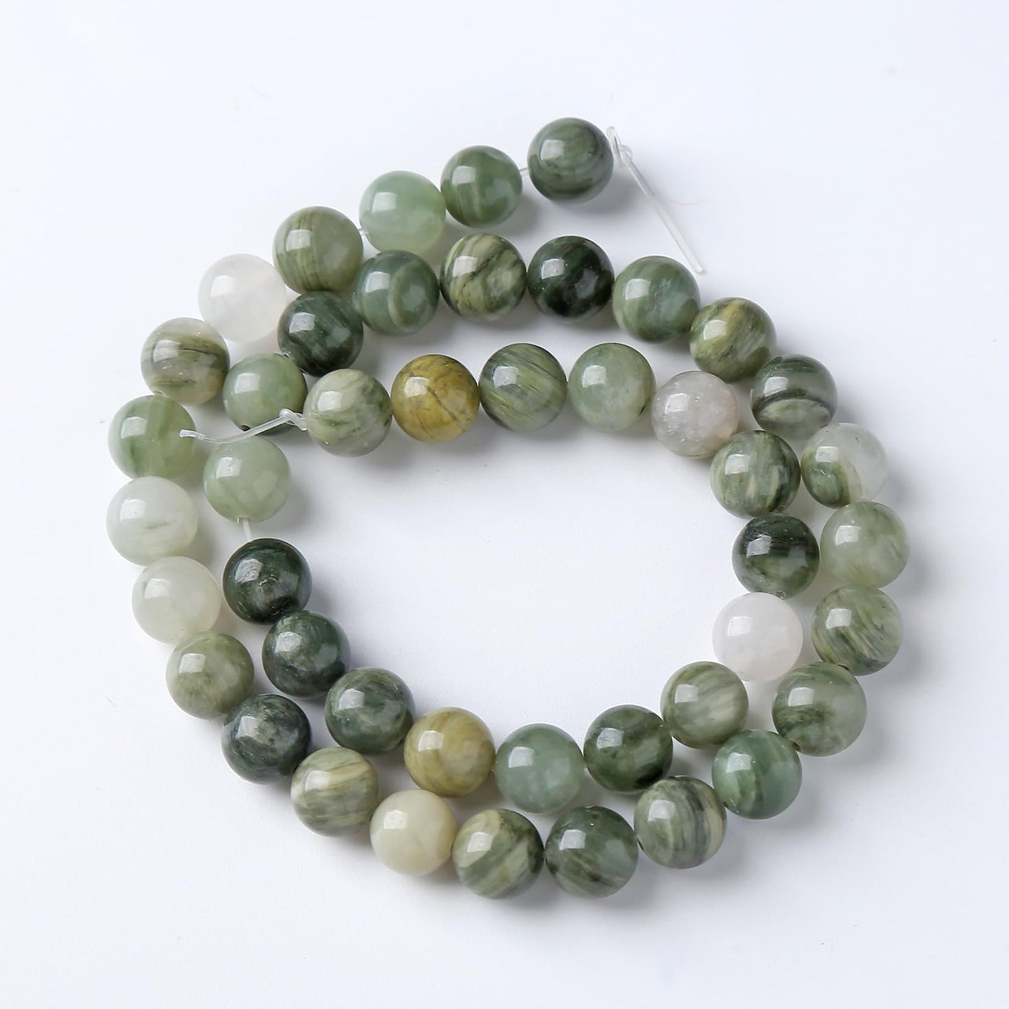 45pcs 8mm Natural Green Hair Quartz Stone Beads for Jewelry Making DIY Bracelet Necklace Accessories 15" Energy Healing Power Round Stone Beads(8mm, Green Hair Quartz)