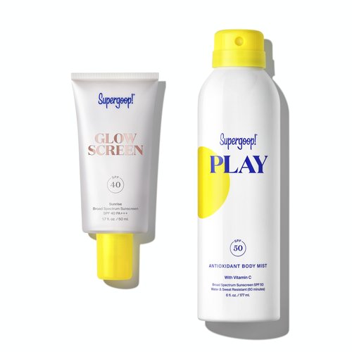 Supergoop! Glowscreen SPF 40, Sunrise (1.7 fl oz) + PLAY Antioxidant Body Mist SPF 50 (6 fl oz) - Broad Spectrum Body & Face Sunscreen Recommended for Sensitive Skin