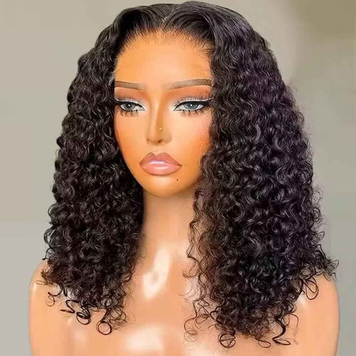 larima Short Curly Wig 200% Density 13X4 HD Lace Front Wigs Human Hair Glueless Wigs Wear and Go Pre Plucked with Baby Hair Jerry Curly Lace Front Wigs Full and Soft Natural Black Color 14 Inch