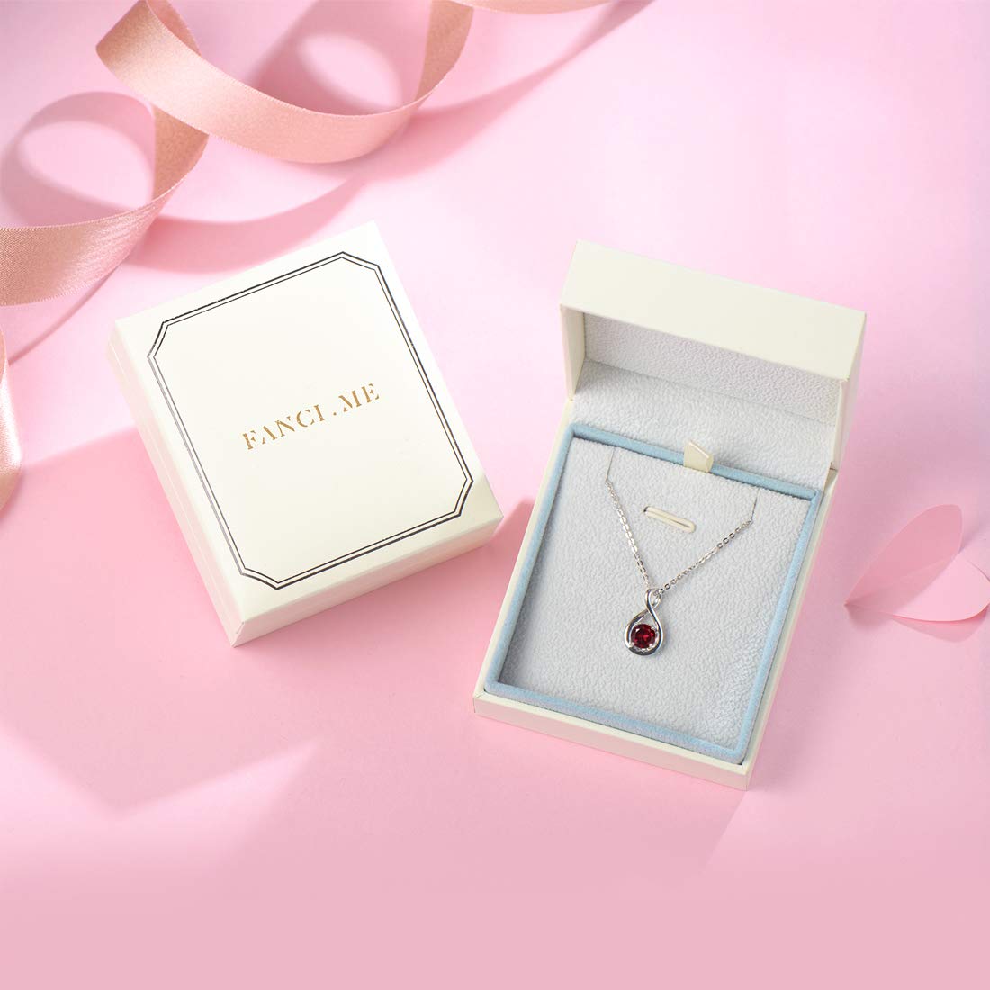 FANCIME Garnet Necklace January Birthstone for Women Sterling Silver Dainty Infinity Pendant Necklace Red Gemstone Fine Jewelry Birthday Anniversary Graduation Mothers Day Gifts for Women Her Mom