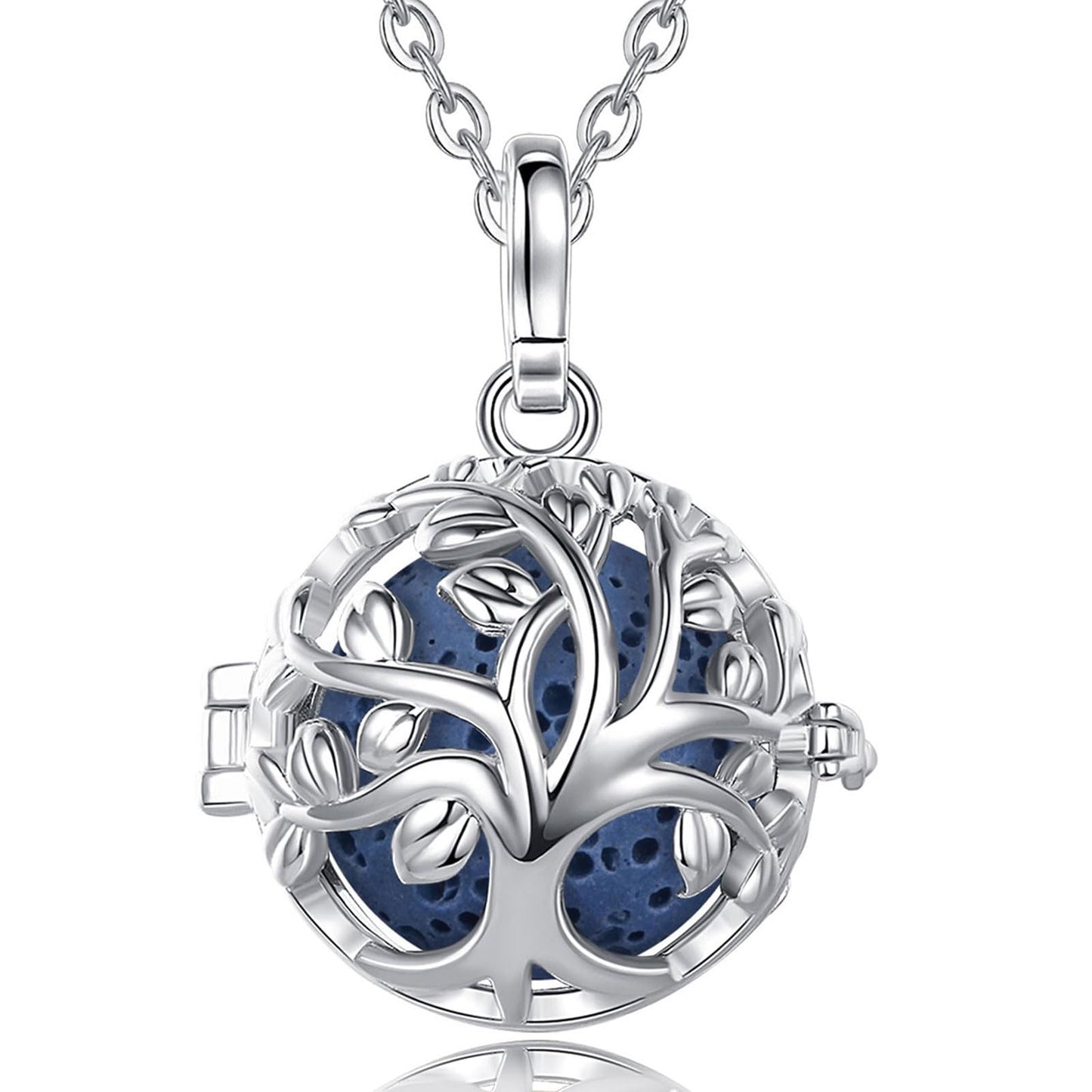 INFUSEU Aromatherapy Necklaces for Women Essential Oil Diffuser Jewelry Lava Stone Rock Tree of Life Pendant Aroma Scented Perfume Locket Gifts