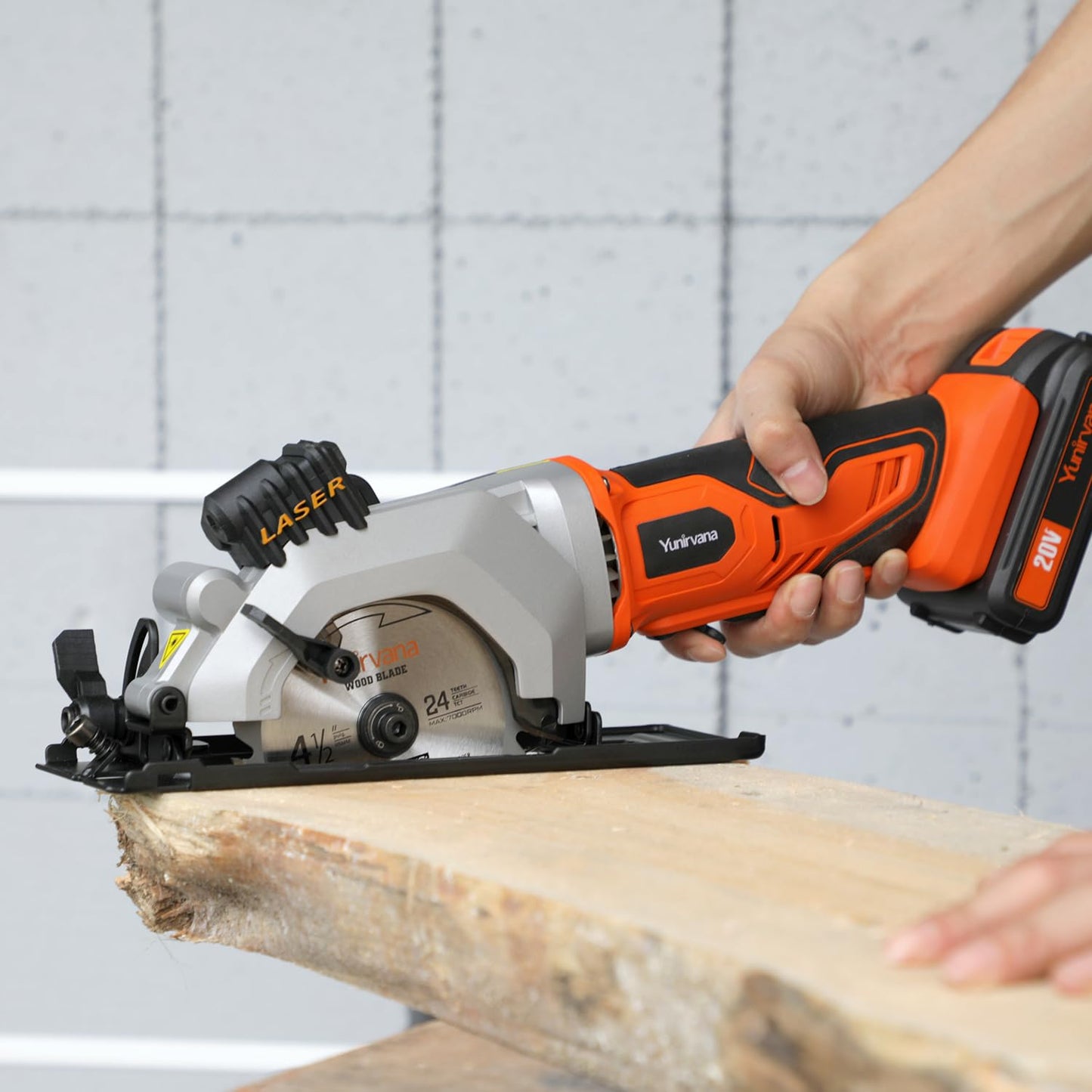 Yunirvana Mini Circular Saw, 20V 3400RPM Professional Cordless Circular Saw, Adjustable Angle and Depth,Max Cutting Depth 1-2/3"(90°), 1-1/8"(45°), Laser Guide, Rip Guide