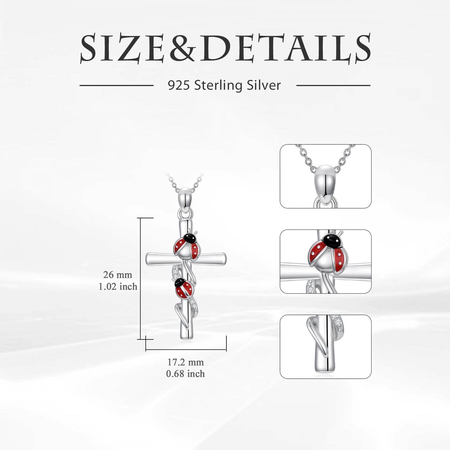 YYB Cross Necklace Valentines Gifts for Women 925 Sterling Silver Ladybug Necklace Ladybug Cross Pendant Gifts for Women