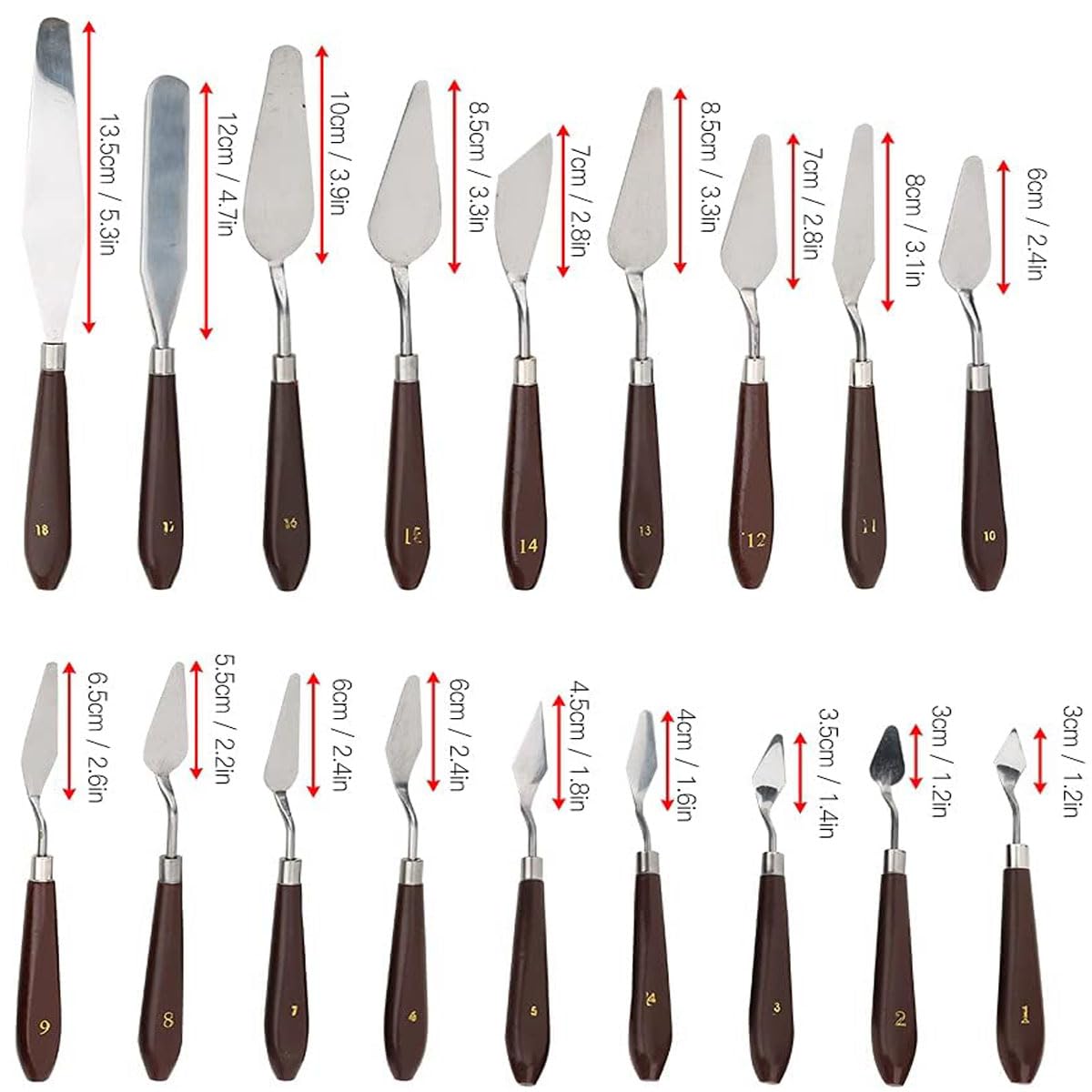 18 Piece Painting Knives Stainless Steel Spatula Palette Knife Professional Palette Knife Painting Wood Handle Oil Painting Accessories Color Mixing Set for Oil Canvas Acrylic Painting