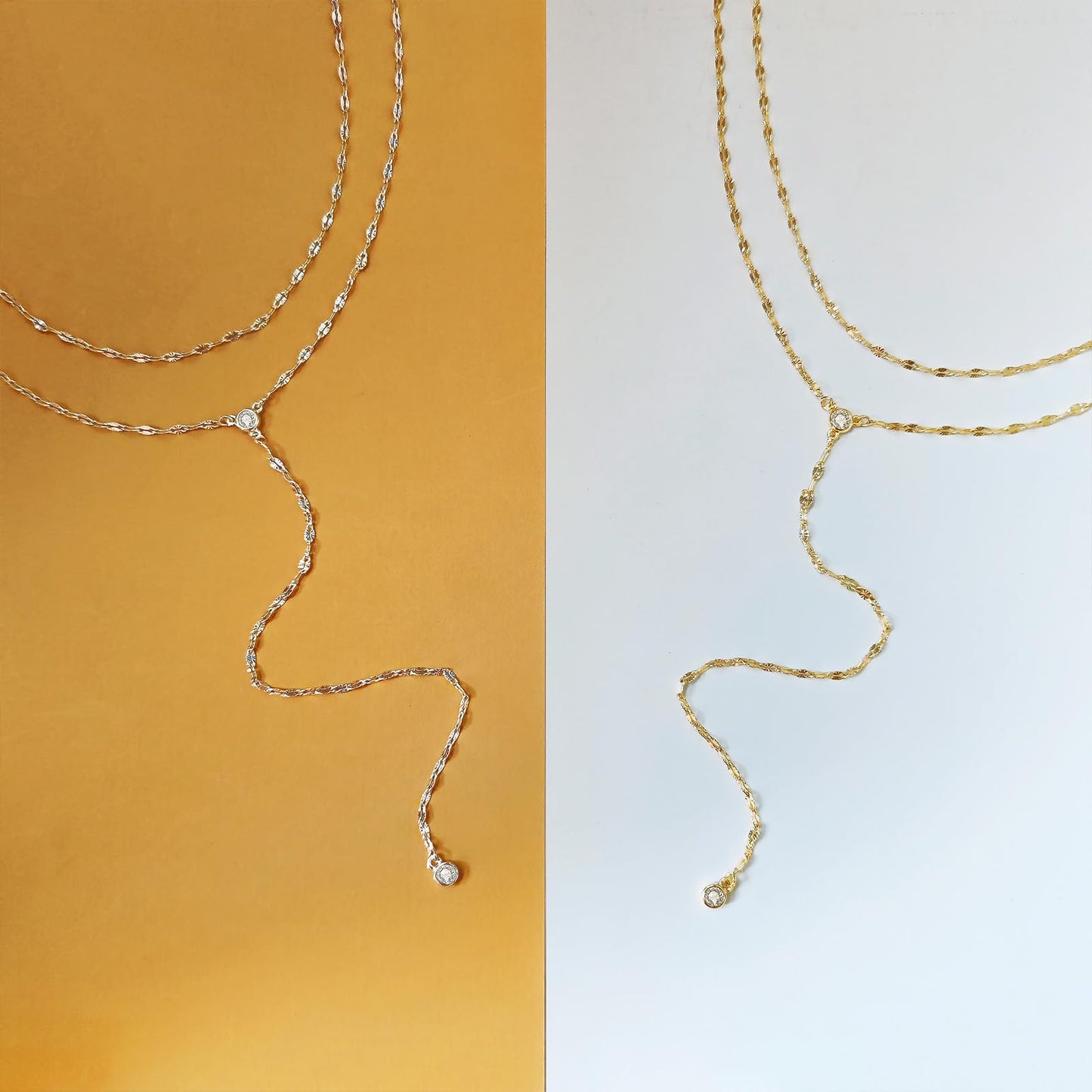 Airmb Lariat Silver Necklace for Women 925 Silver Plated Dainty Long Necklace Y-Shaped Drop Pendant Necklaces Choker Trendy Chain Simple Layered Necklaces CZ Jewelry for Women Set Gift