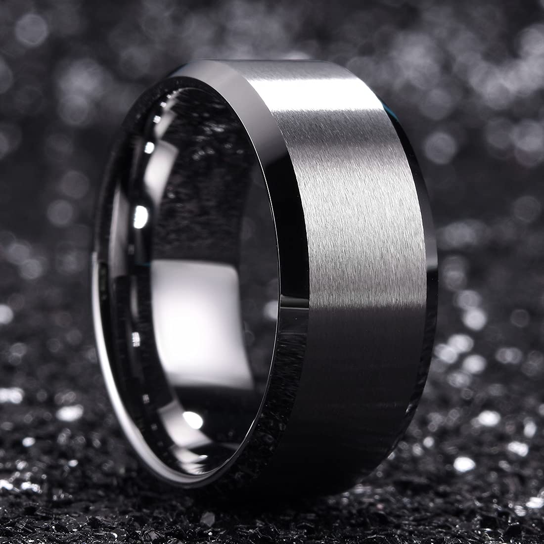 King Will 10mm Silver Men's Wedding Ring - Brushed Matte Finish, Beveled Polished Edge, Comfort Fit Size 11
