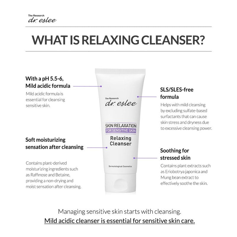 Dr Eslee Foaming Facial Relaxing Cleanser for Sensitive Skin - 150ml – Dermatological Gentle Creamy Face Wash Cleansing Foam | pH 5.5-6 Balanced Formula | Moisturizing & Soothing Korean Skin Care