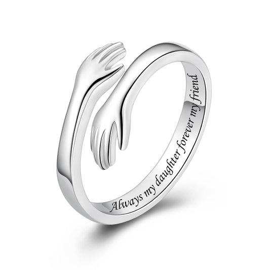 ACJFA Hug Rings for Women Sterling Silver Adjustable Hug Ring Christmas Gifts for Daughter (Always my daughter forever my friend)