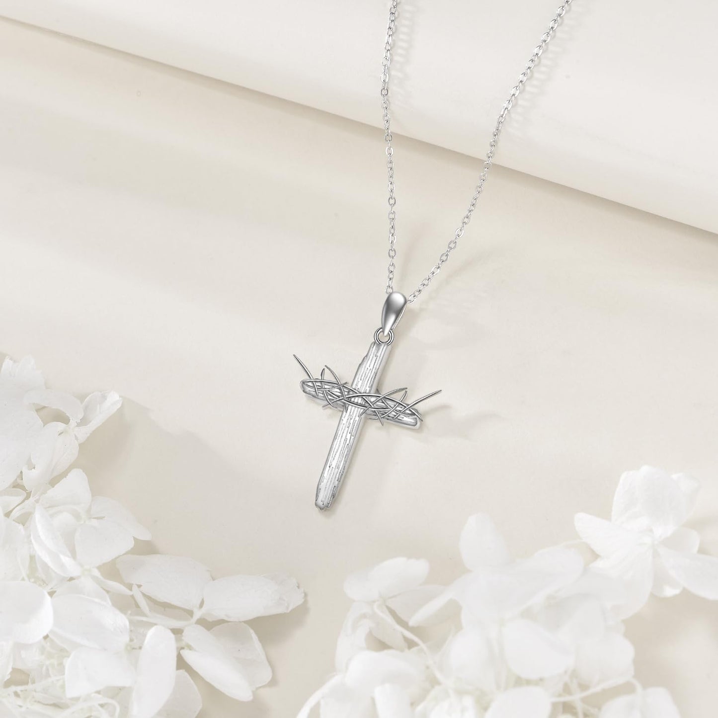 YFN Thorn Cross Necklace Sterling Silver Thorn Cross Pendant Necklace Christian Jewelry for Women Catholic Gifts for Women
