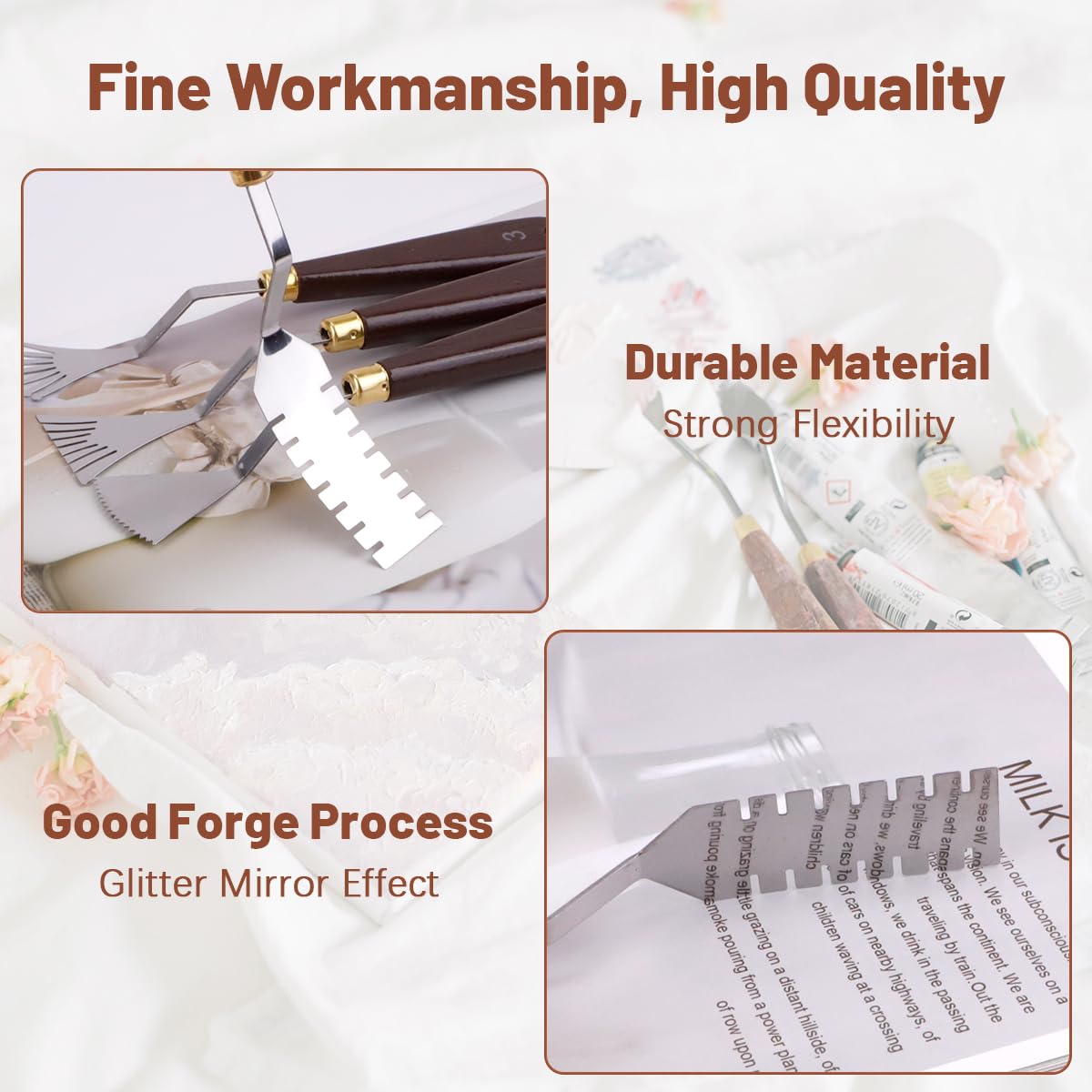 14Pcs Palette Knife Set, FHDUSRYO Stainless Steel Painting Knife, Painting Spatula Pallet Knives with Wood Handle, Oil Painting Accessories for Color Mixing, Oil, Canvas, Acrylic Painting