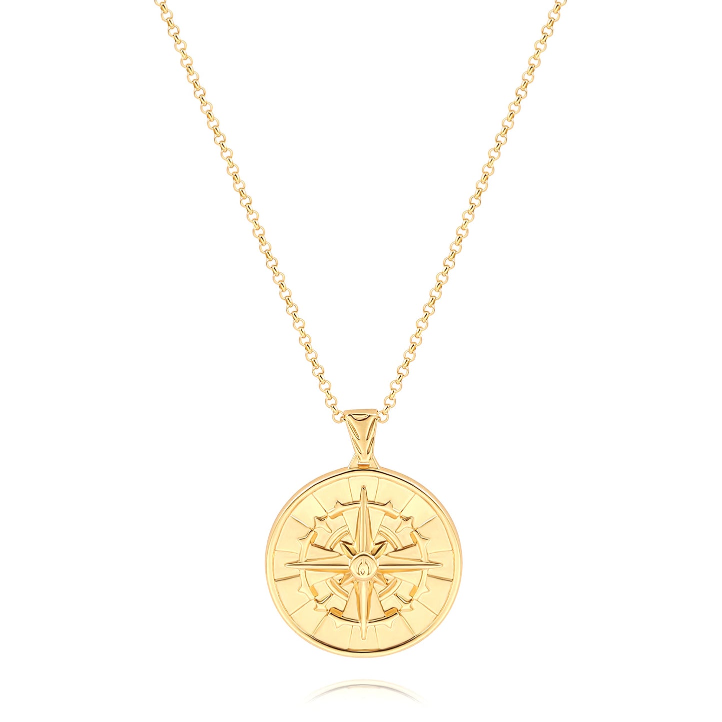 CANEVINKA 18K Gold Plate Compass Pendant Necklace for Women Dainty Sunflower Coin Necklaces Personalized Chain Layered Jewelry 18”/20”
