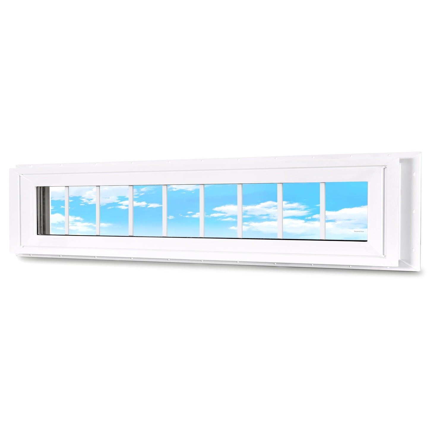 Vinyl Transom Household Window, 12" x 60" Double Pane Fixed Window with Grids and Tempered Glass for House, Garage (White)