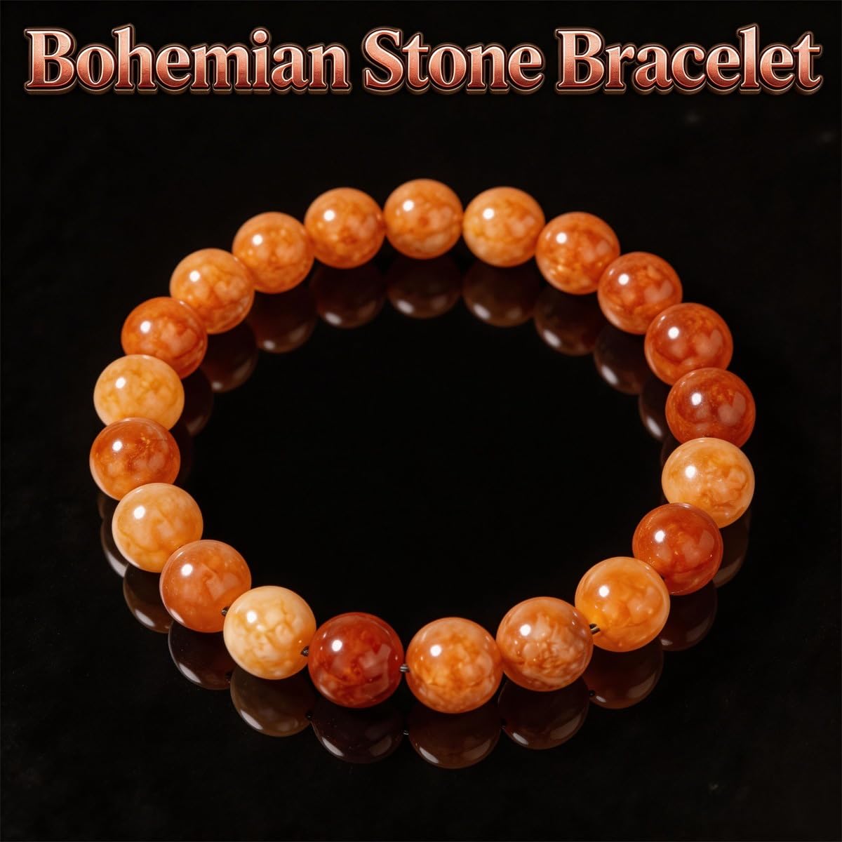Natural Orange Calcite Bracelet for Women, Sun Stone Healing Crystal Adjustable Stretchy 8mm Round Beads Bracelets Reiki Chakra Man Jewelry Gifts (Orange Calcite 2Pcs)