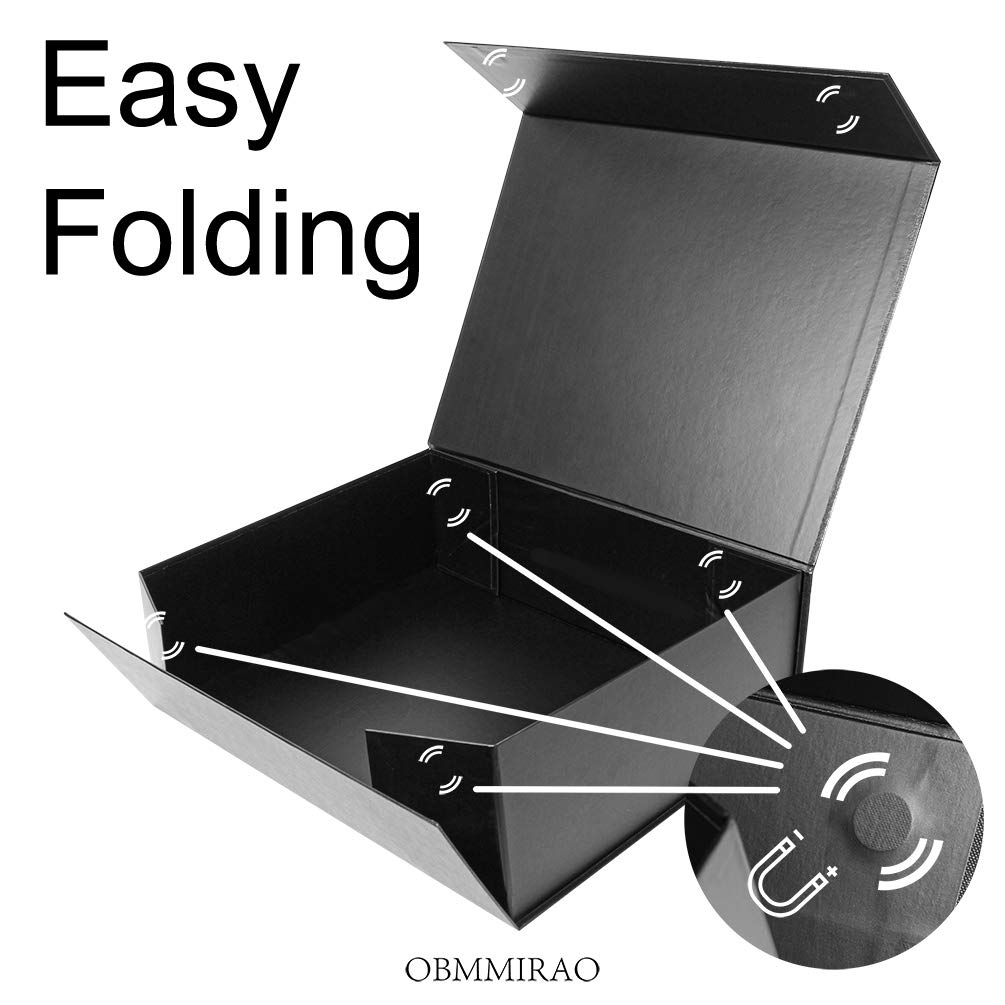 OBMMIRAO Upgrade 1PCS 13x9x4 Inch Black Hard Large Gift Box with Lid, Foldable Magnetic Gift Boxes,Groomsman Box bridesmaid proposal for Clothes