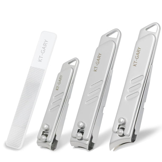 KT-GARY Nail Clippers Set,4pcs Anti Splash Nail Clippers with Nail File,Professional Stainless Steel Finger&Toenail Clippers Nail Cutter for Men& Women