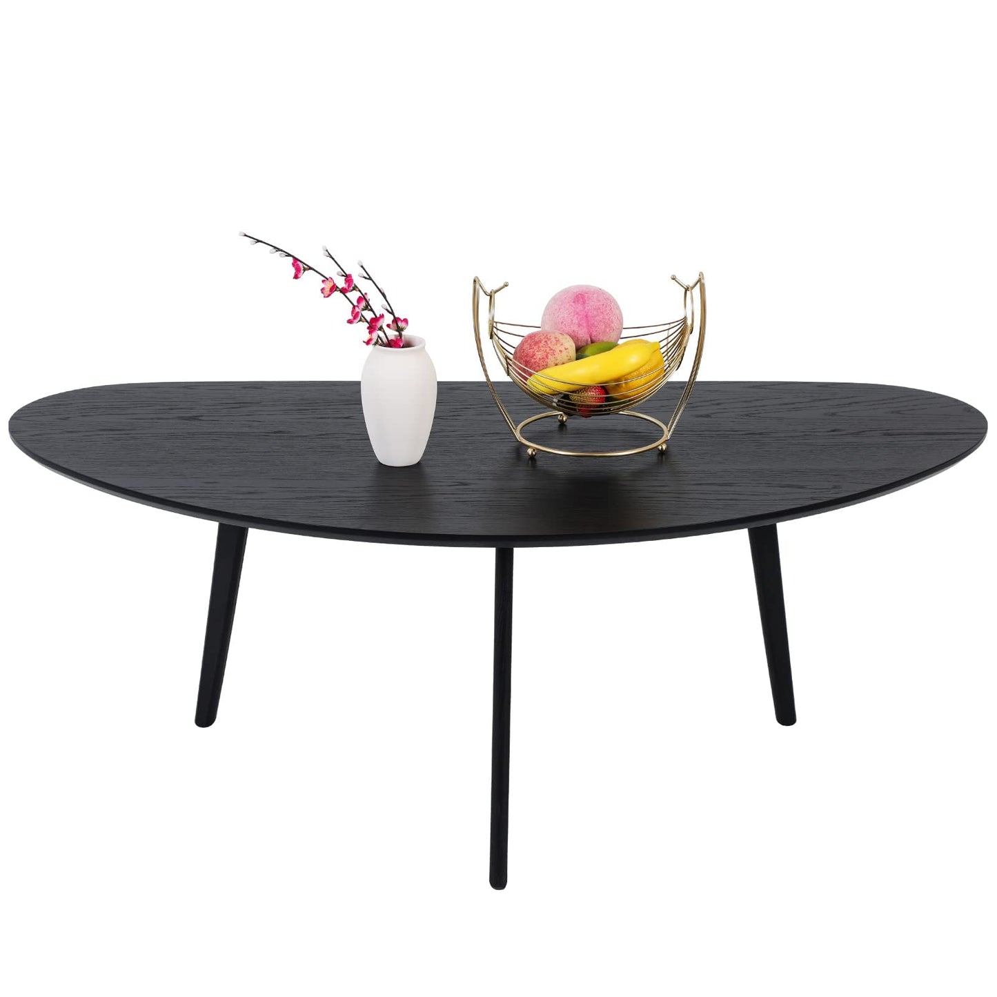 FIRMINANA Mid Century Modern Coffee Table, Oval Black Coffee Table for Living Room & Small Spaces, 47.3" W x 23.63" D x 17.72" H