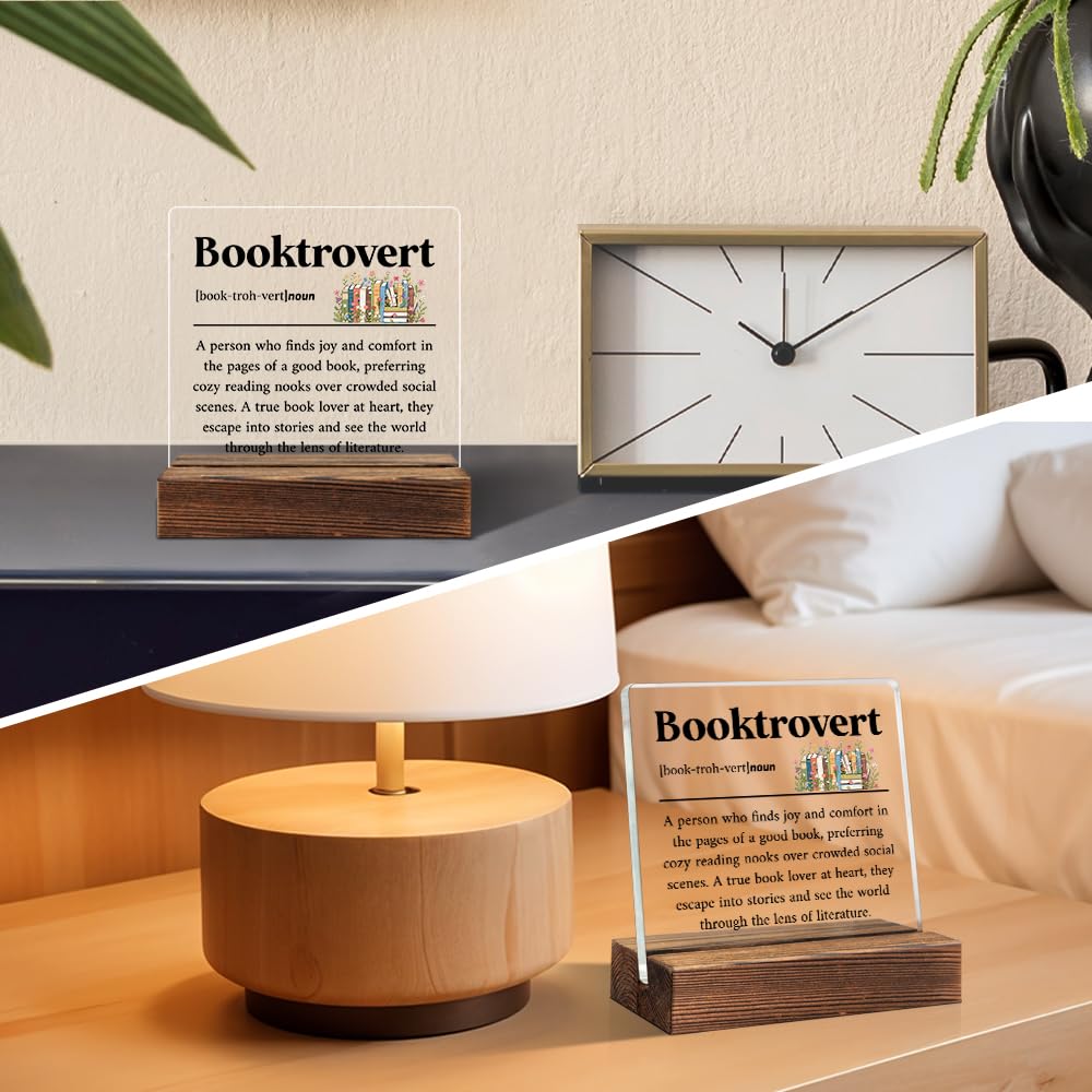 THEBESTU Booktrovert Definition Acrylic Sign with Wooden Stand, Book Lover Gifts for Women, Bookish Gifts for Bookworms Readers, Funny Teen Girl Bedroom D馗or, Library Decors?Librarian Nerd Decoration