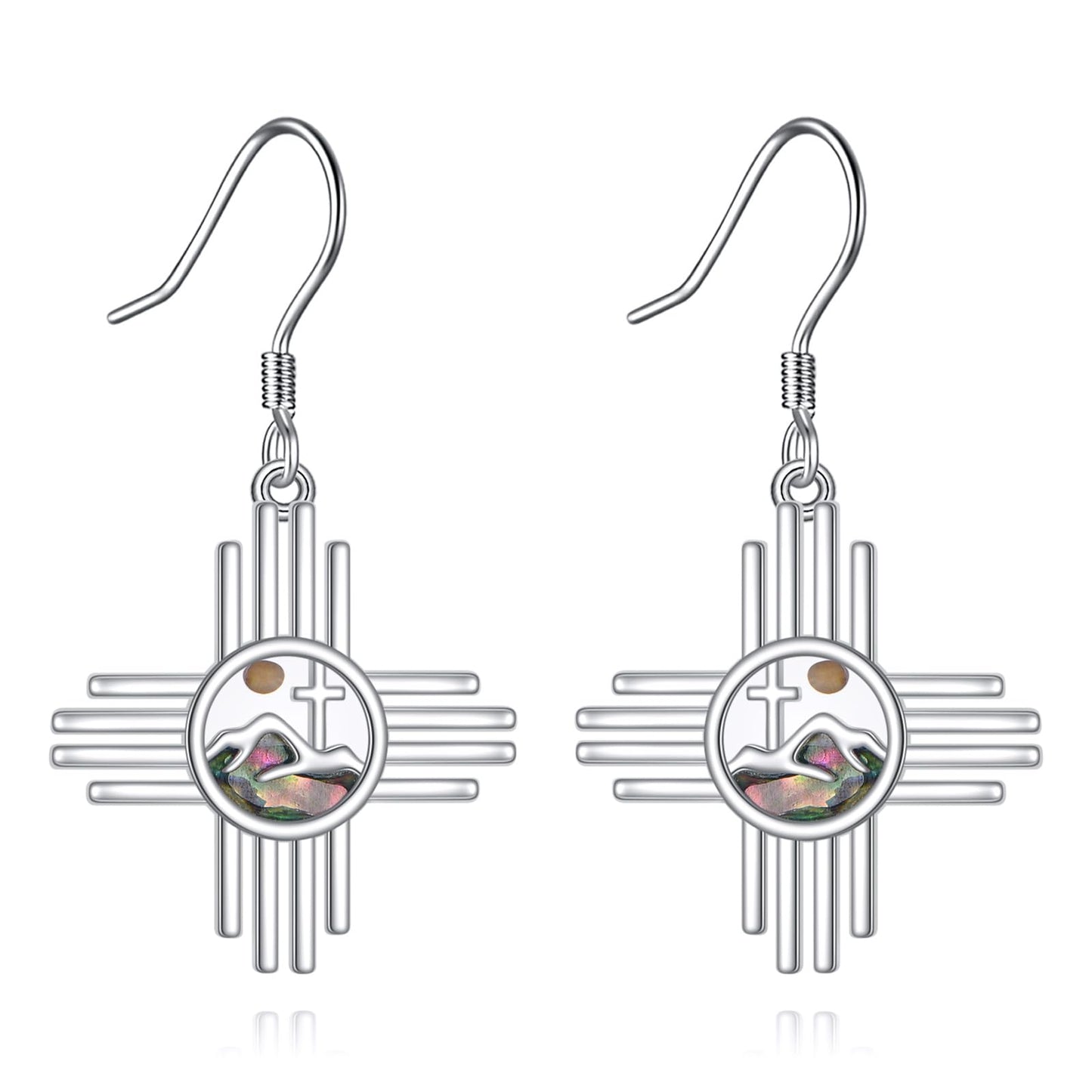 AOBOCO Zia Sun Symbol Earrings for Women Sterling Silver Mustard Seed Dangle Earrings Cross Christian Jewelry Gifts for Mom (Zia Sun Earrings)