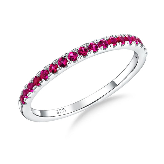 AGRULE Ruby Eternity Ring Size 10 Sterling Silver White Gold Plated Bezel Set 5A Cubic Zirconia Anniversary Rings 0.4 Cttw July Birthstone Wedding Band for Men Women