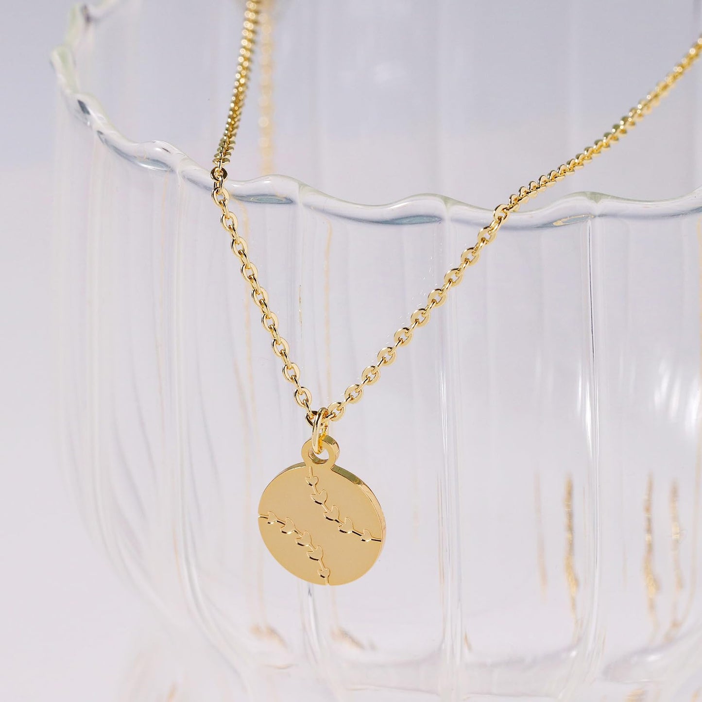 GUOKE Baseball Necklace for Women - Gold Baseball Necklace 14K Gold Plated Dainty Gold Necklace Jewelry for Women