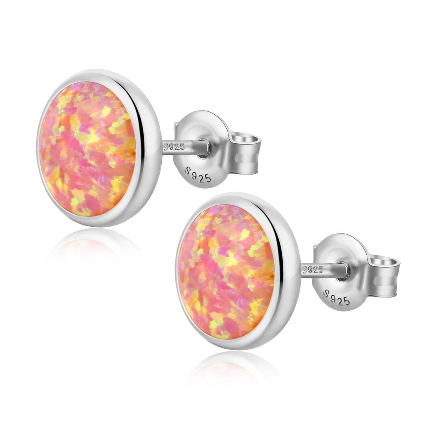 JiayangJY Silver Red Fire Opal Stud Earrings for Women Sterling Silver Round Shape 6mm Opal Earrings with Push Back