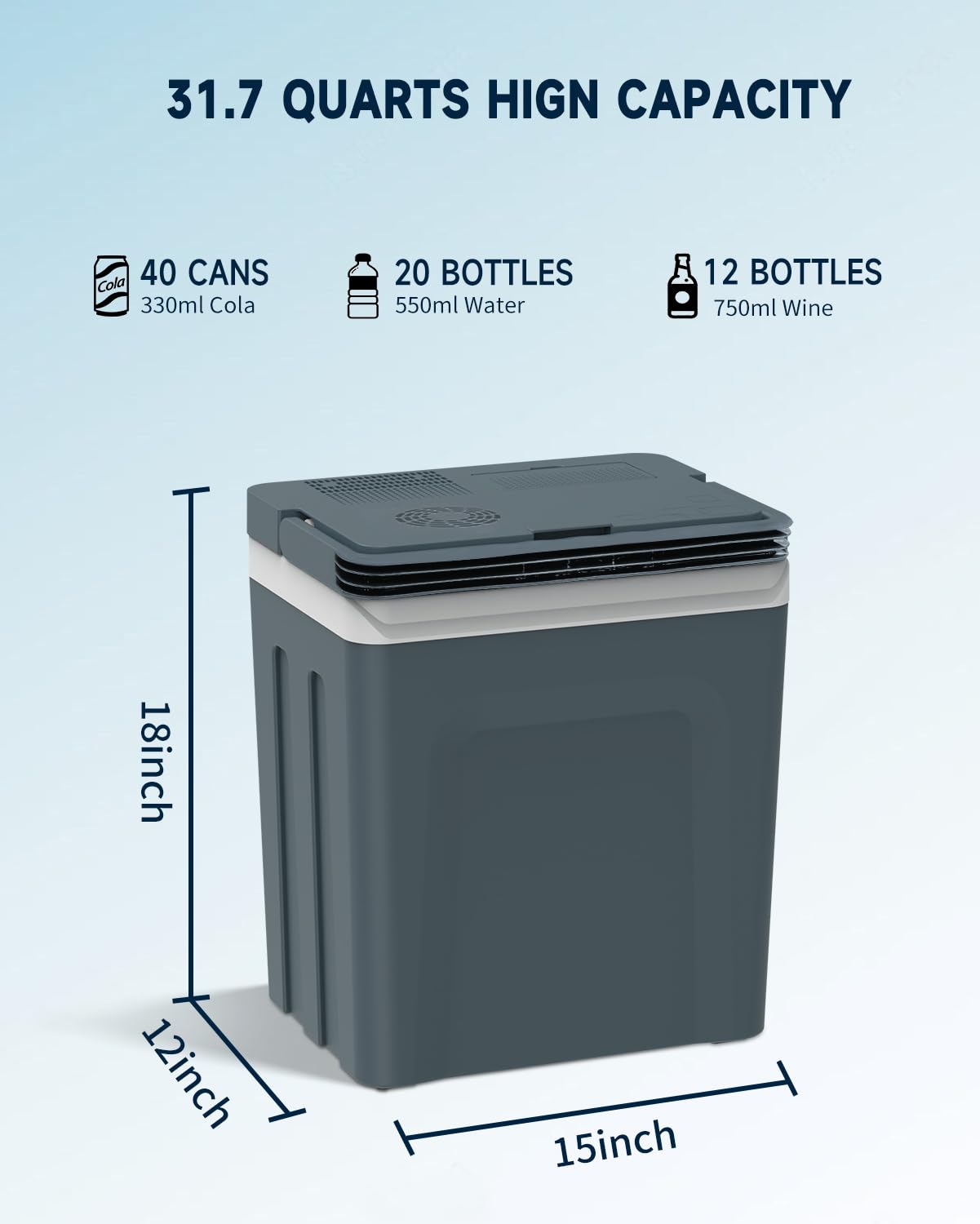 SubSun Electric Cooler and Warmer with Handle，32Quart (30 L) Portable Thermoelectric Fridge， Car Fridge Cooler with 12V DC & 110 AC for Camping, Travel & Picnics,Grey