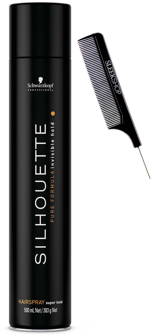Sleekshop Comb + Schwarzkapf Professional Silhouette Super Hold Hairspray Aerosol Hair Spray (Super Hold - 16.9 oz)