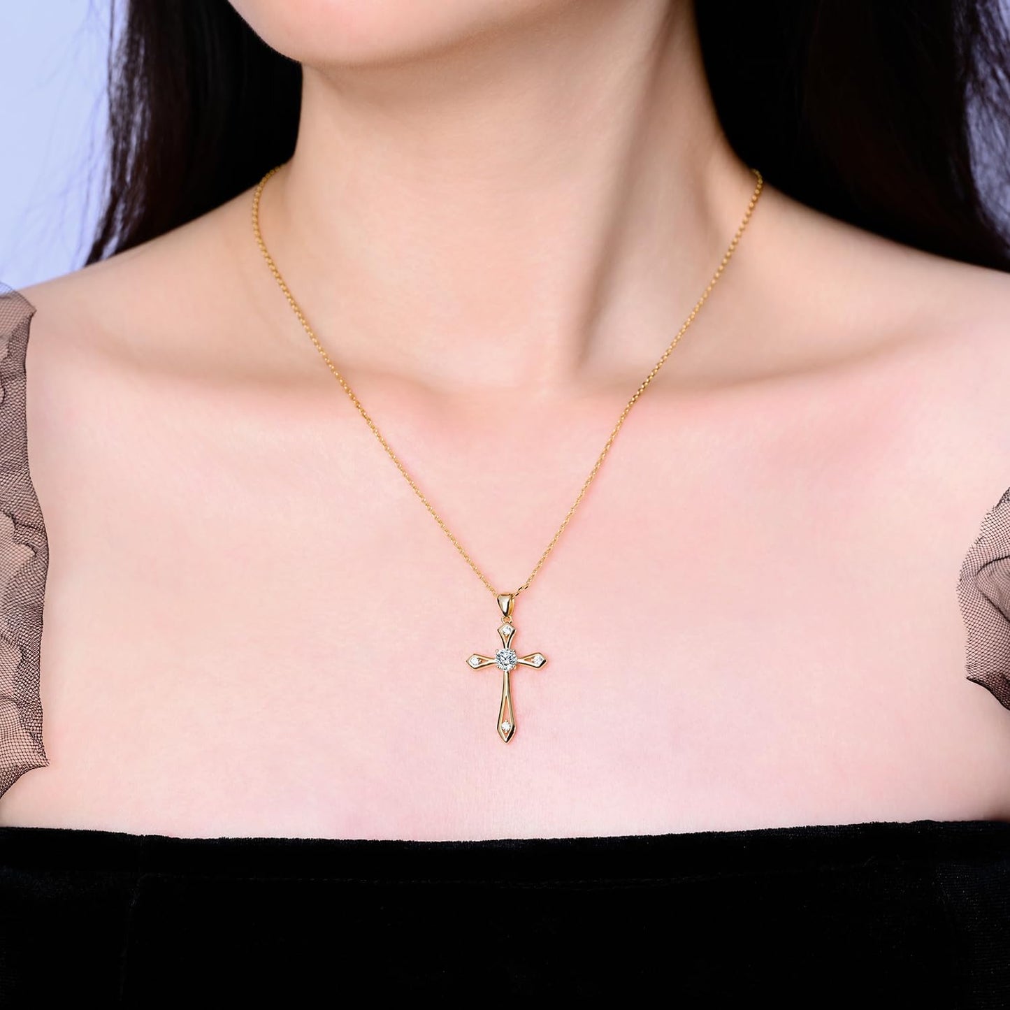 14K Gold Plated Solid Cross Necklace for Women,925 Sterling Silver Ladies Faith Cross Birthstone Pendant Christian Religious Confirmation Baptism Everyday Fine Jewelry Anniversary Birthday Gifts for Mom,Girlfriend,Grandma,Sisters