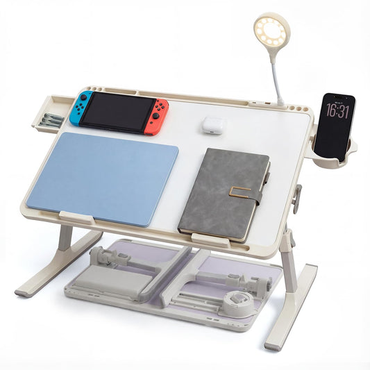 Admireshun Laptop Lap Desk with Storage Compartment, USB Ports, Cup Holder, and Book Shelf. Ideal for Office Work, Drawing, Dining, Gaming, and More.