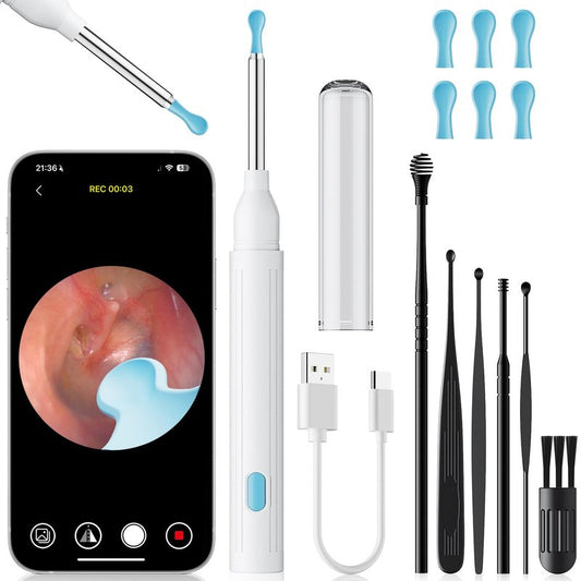 MOOPHY Ear Wax Removal Tool with Camera, 1296P HD Ear Cleaner with 6 LED Lights, Wireless Otoscope Earwax Removal Kit with Silicone Tips & Ear Spoons, Ear Camera for iPhone, iPad & Android, White