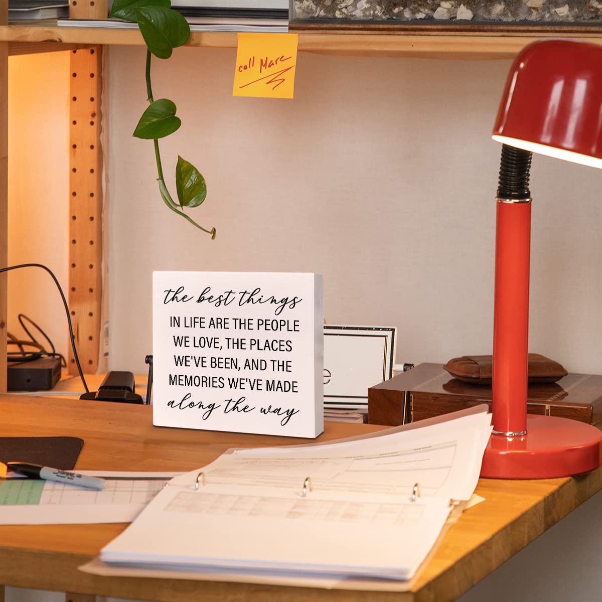 Home Office Desk Wooden Box Sign Decor, The Best Things in Life Are The People We Love, Inspirational Quotes Desk Decor Motivational Decorations for Women Men Student Office Classroom School