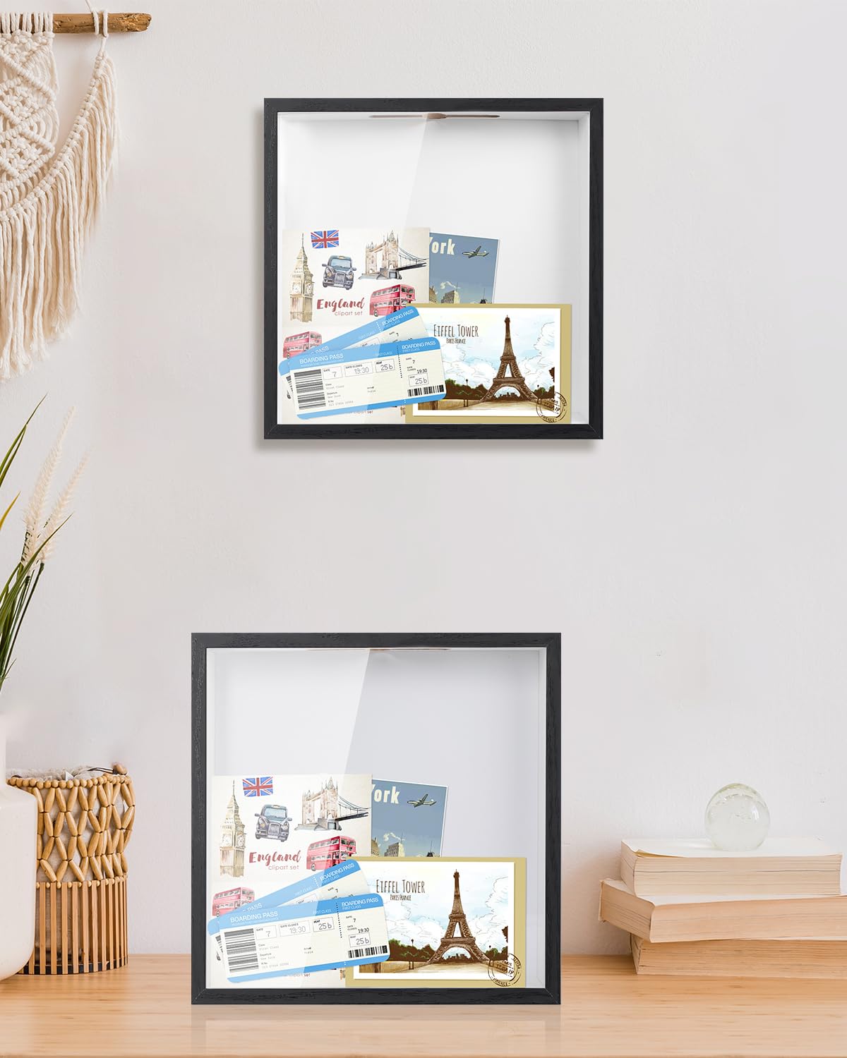 Adventure Archive Box, 12 x 12 Inch Travel Box for Memories, Travel Shadow Box Frame with Slot, Adventure Box, Keepsake Display Case, Perfect for Travel Memento Display Case Travel Decor Gift (Black)