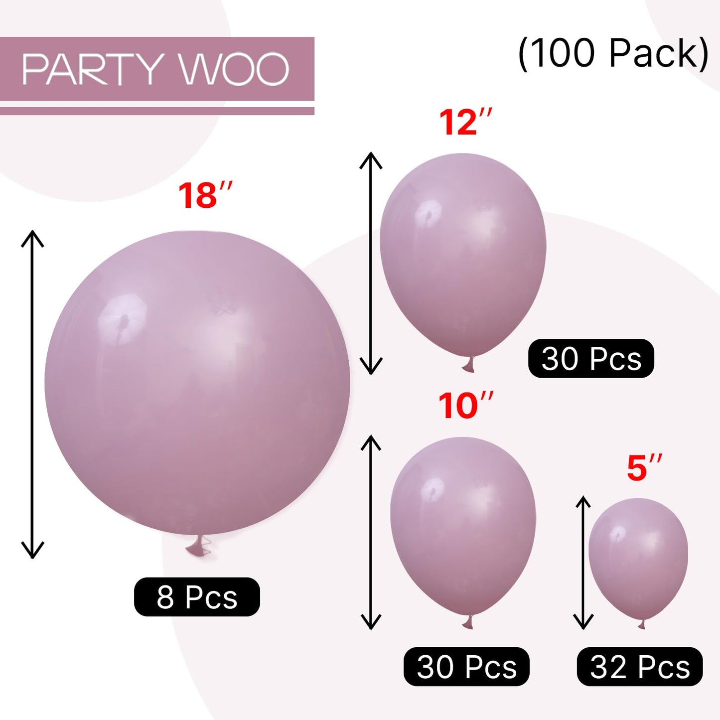 PartyWoo Dusty Purple Balloons 100pcs Different Sizes Pack of 18 12 10 5 Inch Lavender Boho Neutral Balloon Arch Kit for Baby Shower Graduation Butterfly Fairy Birthday Party Decorations Purple-F29