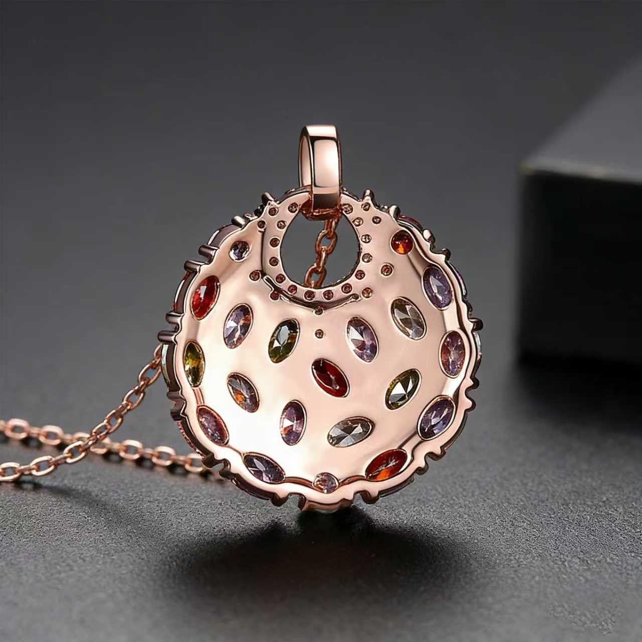 Kim Carrey Italian Elegant Rose Gold Necklace for Ladies | 18K Rose Gold Plated Necklace Pendant for Women | Gemstone necklace, Gift for Daughter, Wife, Mom, Her Jewelry (Floral Clutch)