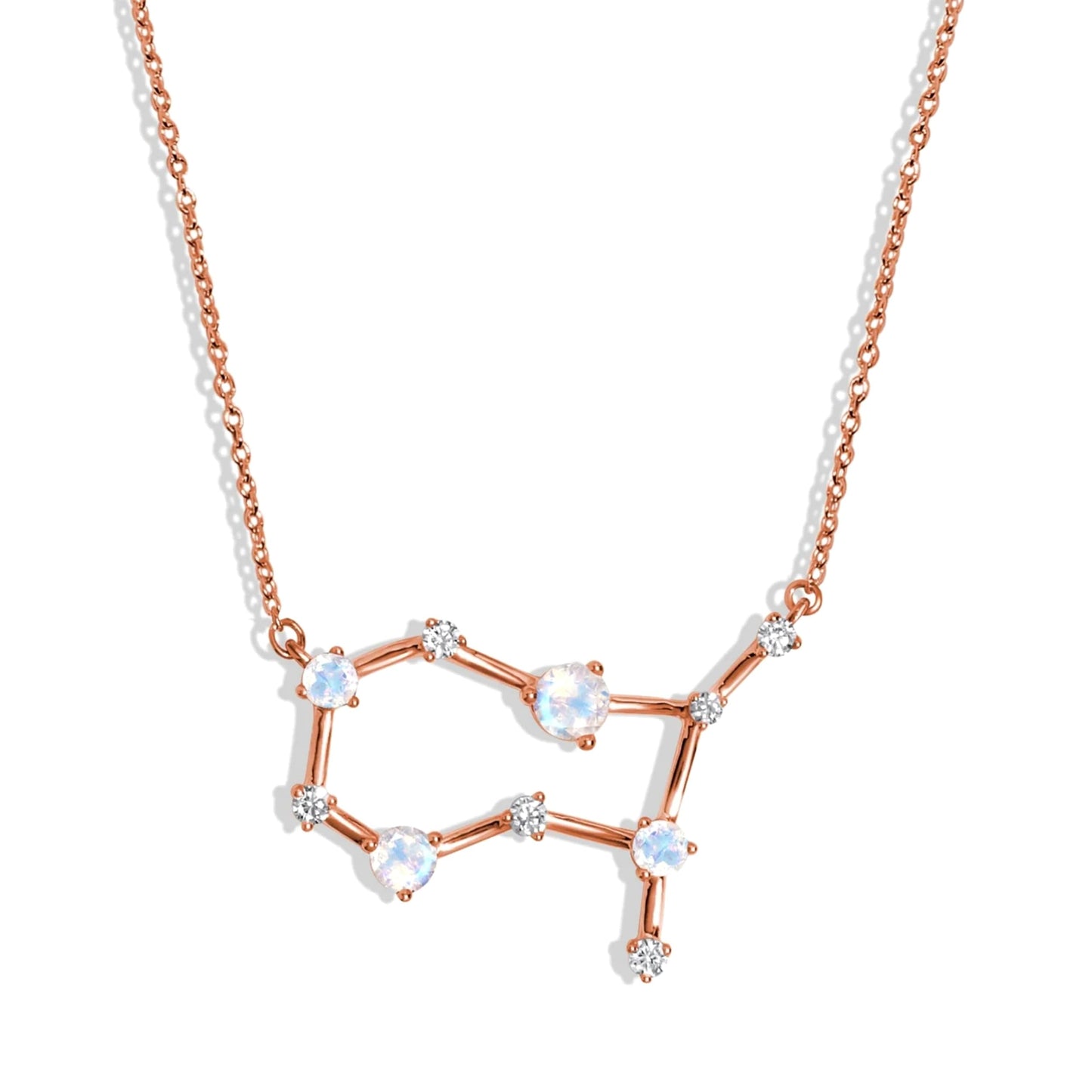 Moon Magic Moonstone Necklace - Gemini Zodiac Constellation / 925 Sterling Silver - 18k Rose Gold - Yellow Gold Rainbow Moonstone Necklaces for Women/Authentic Rainbow Crystal Jewelry