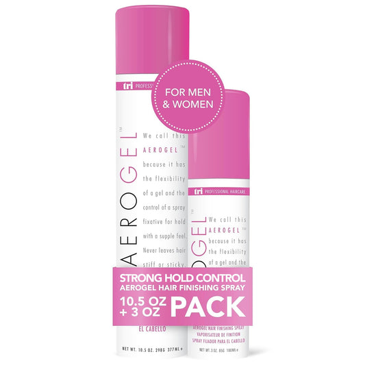 TRI Design Aerogel Hairspray - Strong Hold Hair Finishing Spray for Volumizing & Control, Flexible Styling for All Hair Types, Non-Sticky and Scented - For Women and Men - Pack of 2 (3 oz & 10.5 Oz)