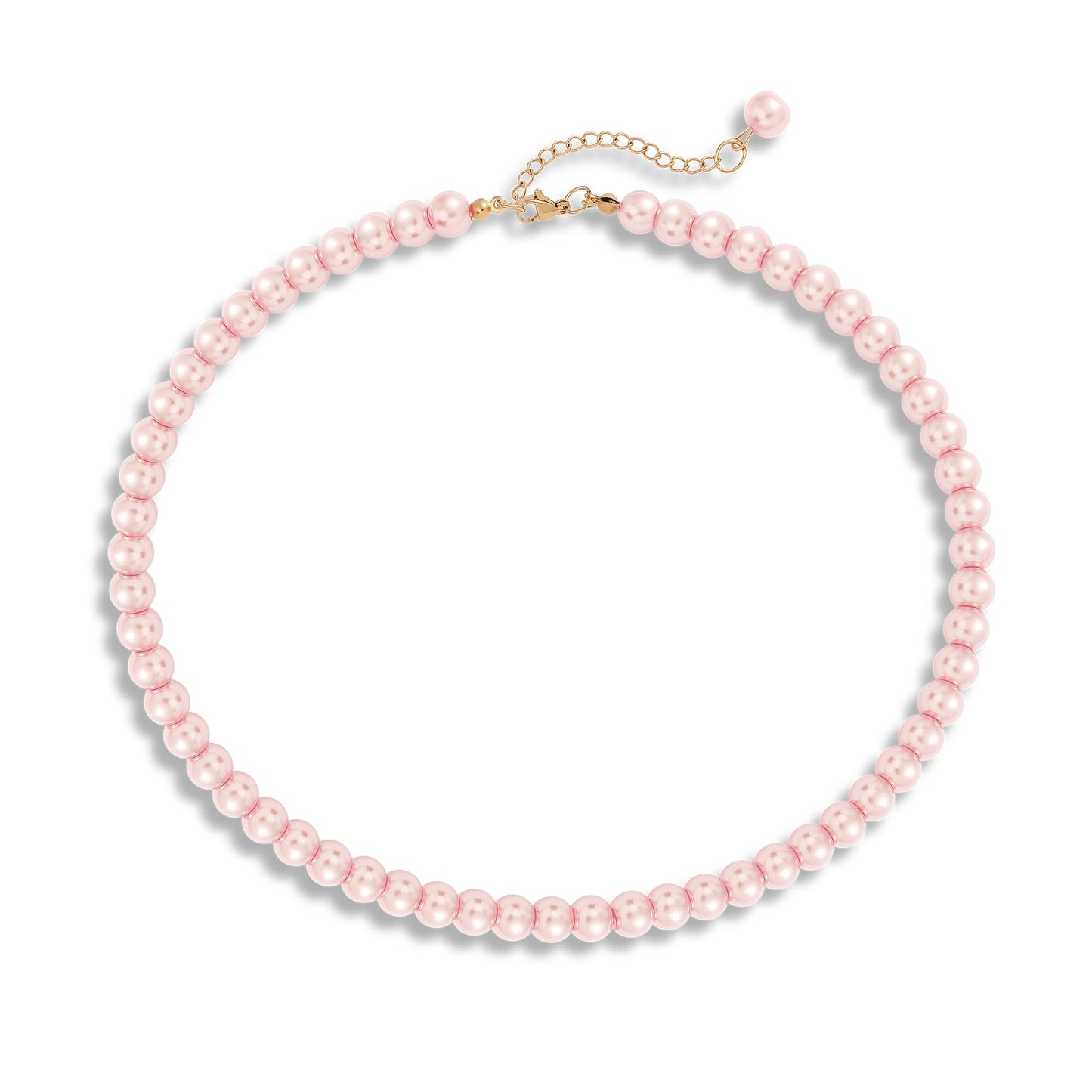 LAYWAF Imitation Pearl Pink Choker Necklace for Women, 8MM Beaded Necklace, Fake Pearl Mom Necklace, Simple Dainty Faux Pearl Necklace for Wedding Bride Bridal