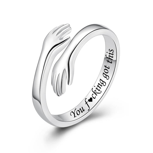 ACJFA Hug Rings for Women Sterling Silver Adjustable Ring Thumb Ring Birthday Mother Gifts Jewelry(You * got this)