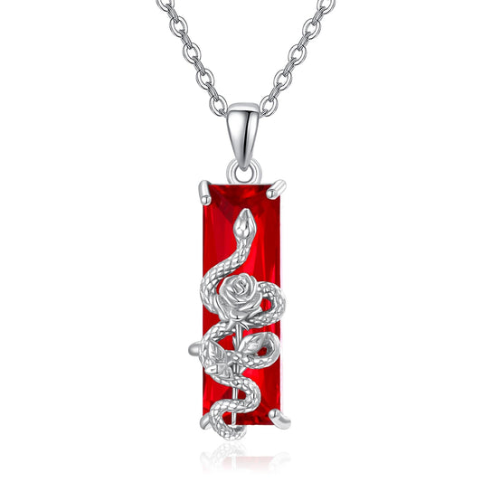 AENEAS Valentines Day Gifts for Women Her Snake Rose Necklace 925 Sterling Silver Red Crystal Pendant Snake Flower Jewelry Gifts for Duaghter Her Wife Women