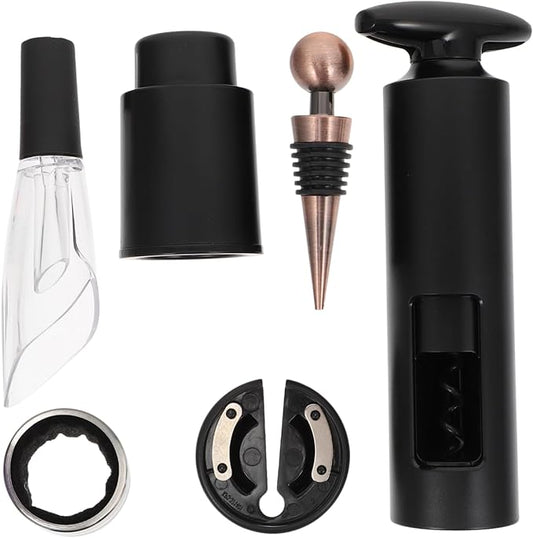 Luxshiny 6pcs Vacuum Wine Corkscrew and Decanter Set Stylish Rotary Corkscrew with Ergonomic Grip Wine Accessories for Enthusiasts for Travel and Parties Black