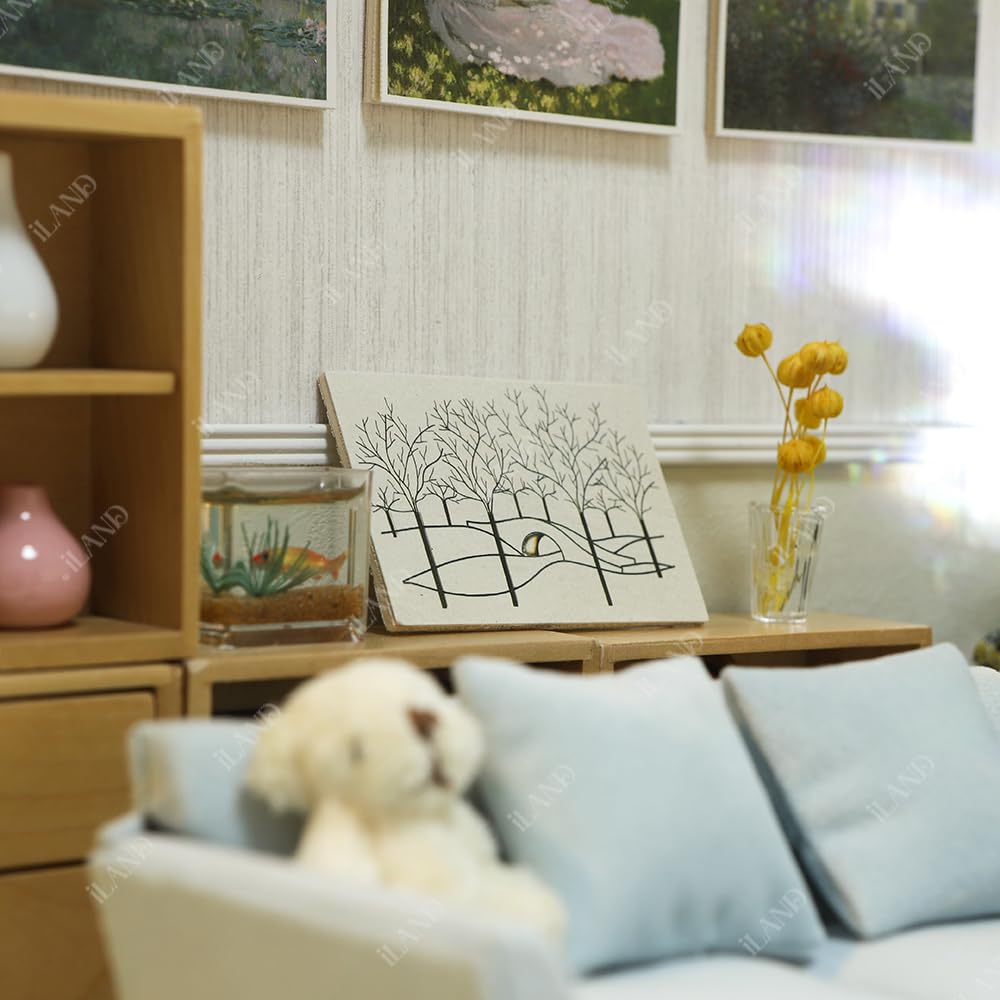 iLAND Dollhouse Couch with Dollhouse Living Room Furniture Set, Doll House Furniture and Accessories Set (Classic 12pcs)