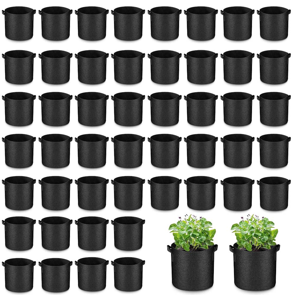Airsnigi 50 Pack 10 Gallon Grow Bags Bulk, Heavy Duty Thickened Fabric Pots Nonwoven Plant Bags with Handles, Breathable Plant Growing Containers Bags for Nursery Garden Fruit Vegetable Flower