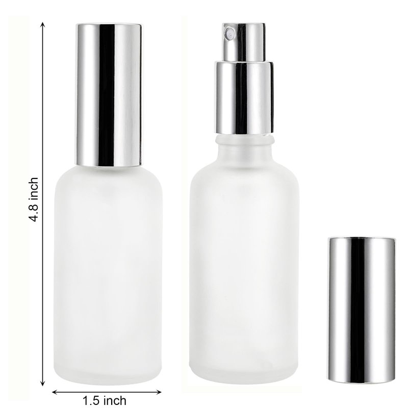 Bekith 16 Pack 50ml Glass Spray Bottles, Frosted Empty Perfume Atomizer, Refillable Fine Mist Spray for Essential Oils, Cleaning Products, Silver Sprayer