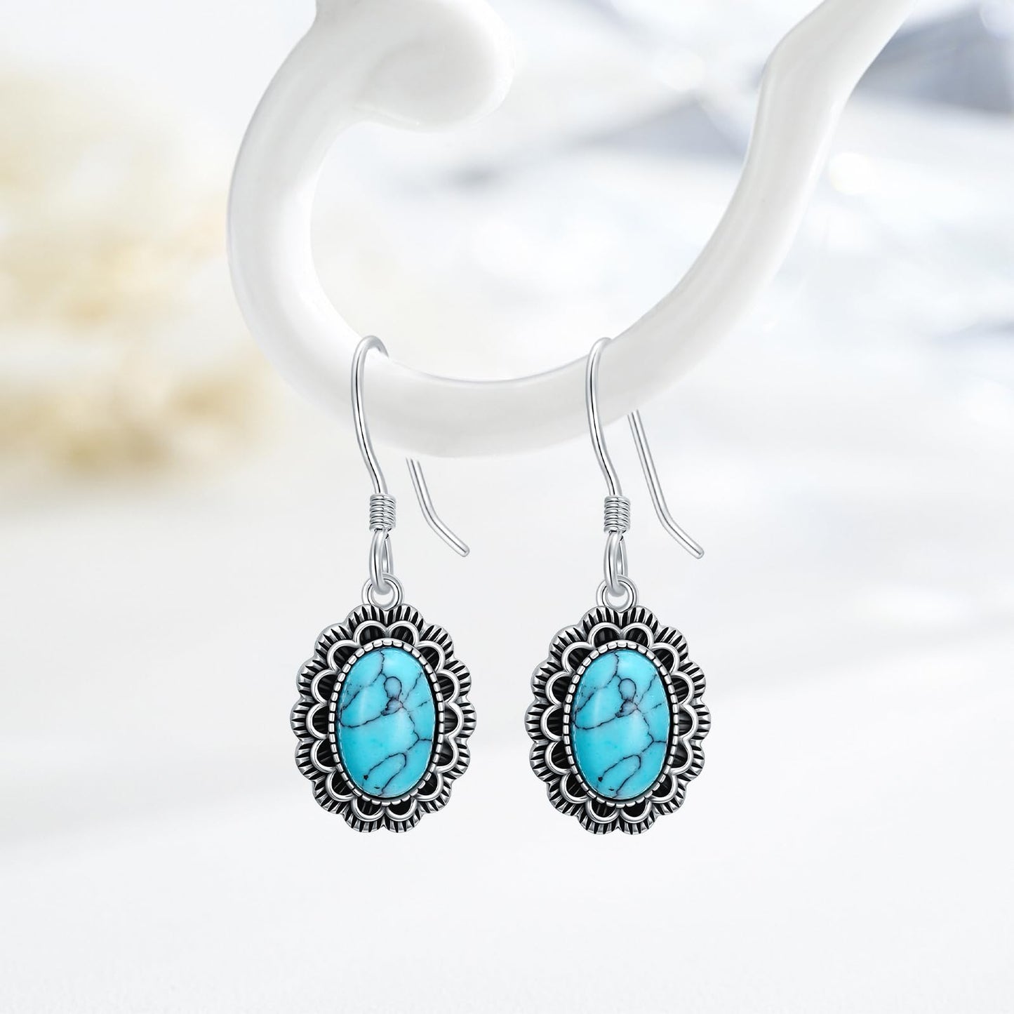 KoyeKei Concho Western Earrings for Women 925 Sterling Silver Turquoise Country Dangle Drop Earrings Vintage Boho Jewelry Country Concert Gifts for Cowgirl Cowboy