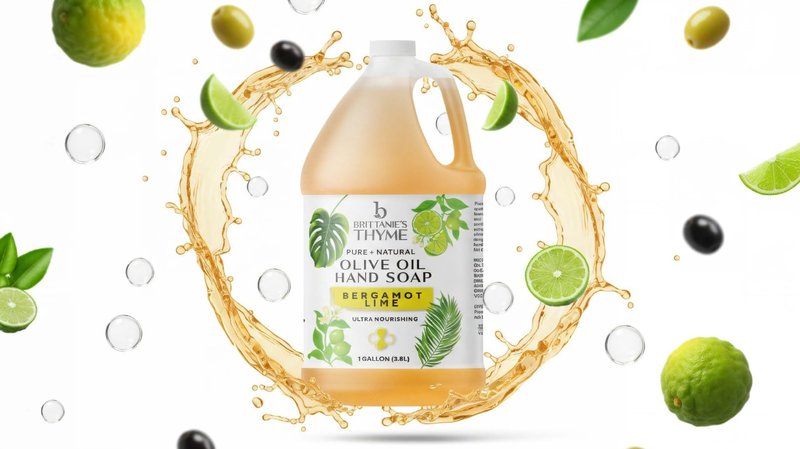Brittanie's Bergamot Lime Pure Castile Olive Oil Liquid Soap 1 Gallon (128oz) | Face, Body Wash, Dishes, Pets & Laundry | Natural Vegan Sulfate Free, Moisturizing & Refill-Friendly