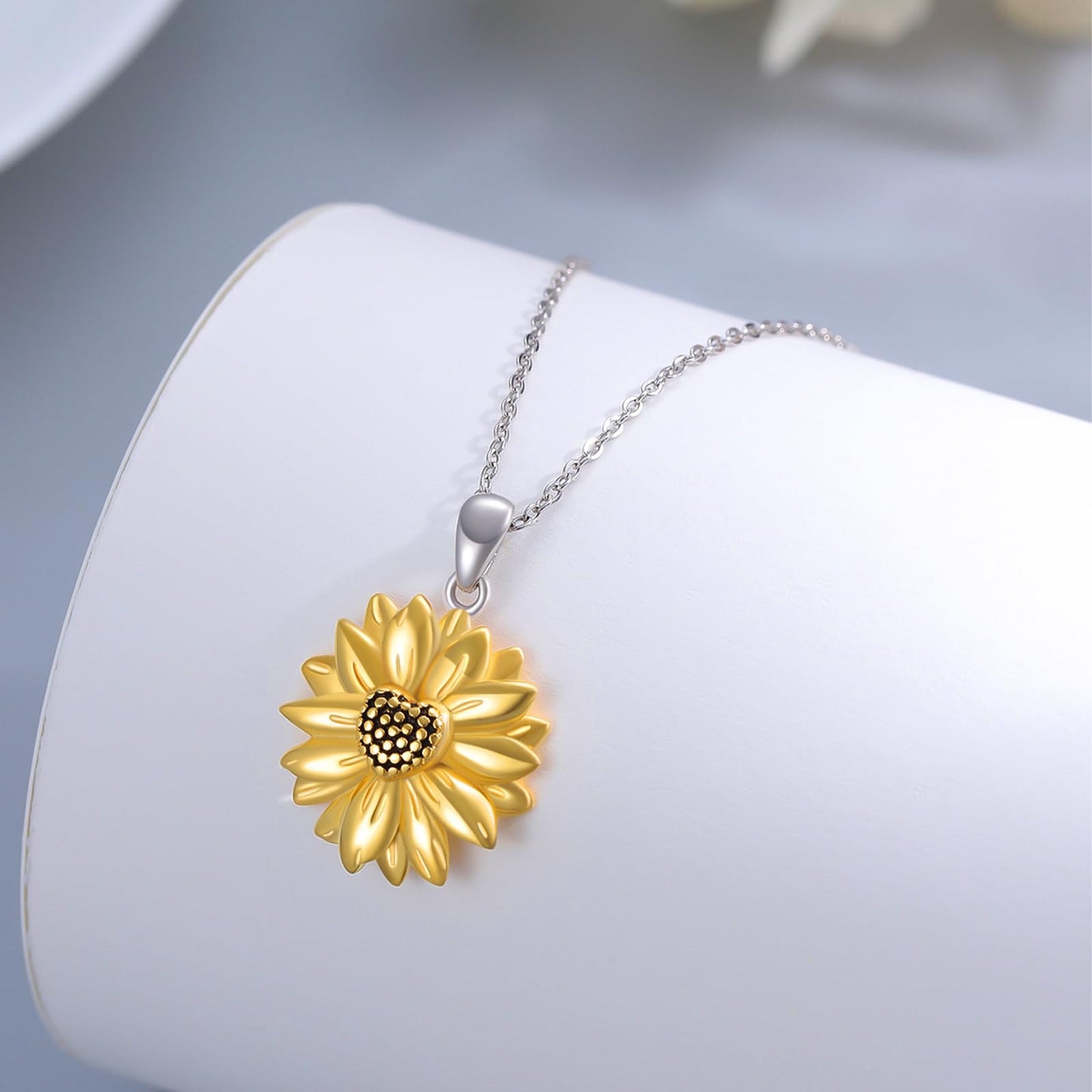 Silikepa Sunflower Necklace for Women 925 Sterling Silver Gold Sunflower Pendant Necklace You Are My Sunshine Pendant Flower Jewelry Gift for Women