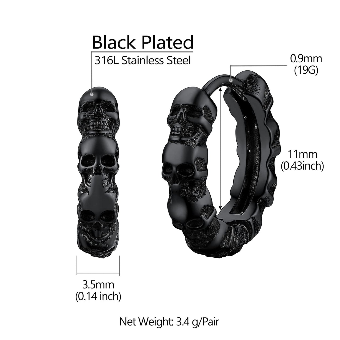 Richsteel Skull Hoop Earrings for Women & Men - Stainless Steel Gothic Jewelry, Edgy Skull Jewelry Earrings